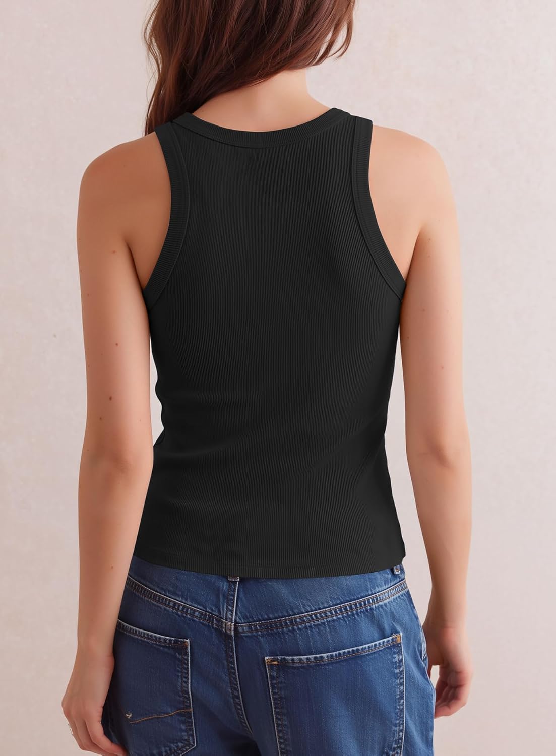 Darong Women's Racerback Crew Neck Tank Tops with Built in Bra Ribbed Slim Fitted Camisole Basic Tee Summer Clothes 2026 - Image 4