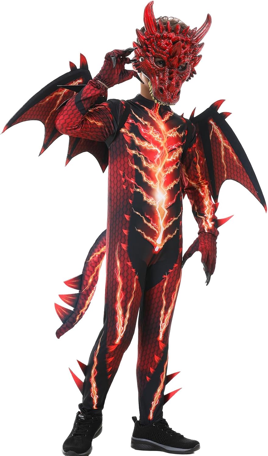 Dragon Costume Kids with Lightning Wings Mask Boys Dragon Costume Fun Dinosaur Outfit for Halloween Cosplay - Image 6