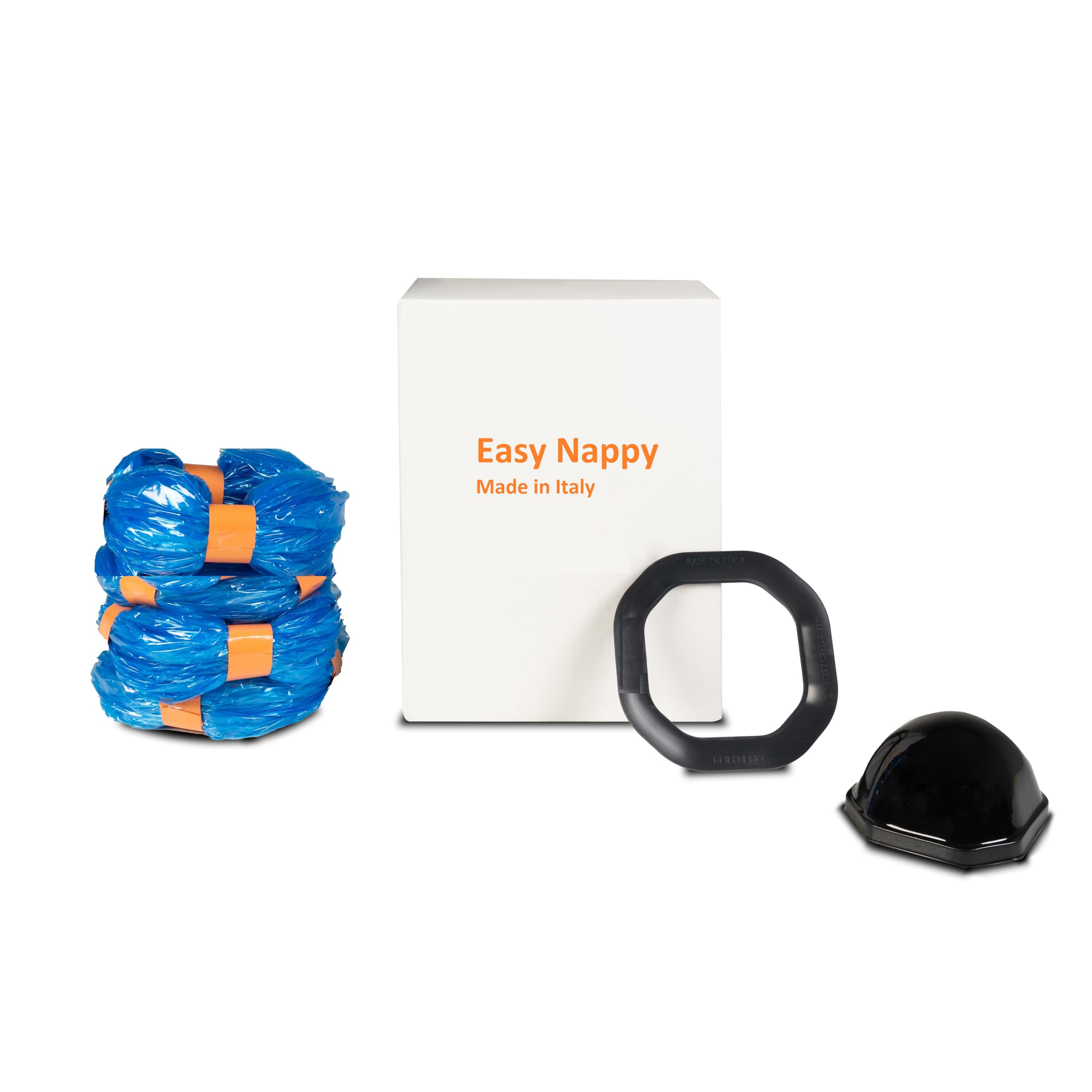 Easy Nappy 4 pcs Ricariche Mangiapannolini (Compatibile con Angelcare-Dress Up) Compreso di Ghiera per il Riutilizzo del Cestello Contenitore e Sfera per la Facile Ricarica