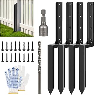 4-Pack Fence Post Repair Kit, 3MM Thick 11-Gauge Galvanized Steel Anchors, 33.6" Heavy Duty H-Shape Ground Spikes to Fix Leaning/Broken 4x4 & 6x6 Wood Posts, No Digging Needed