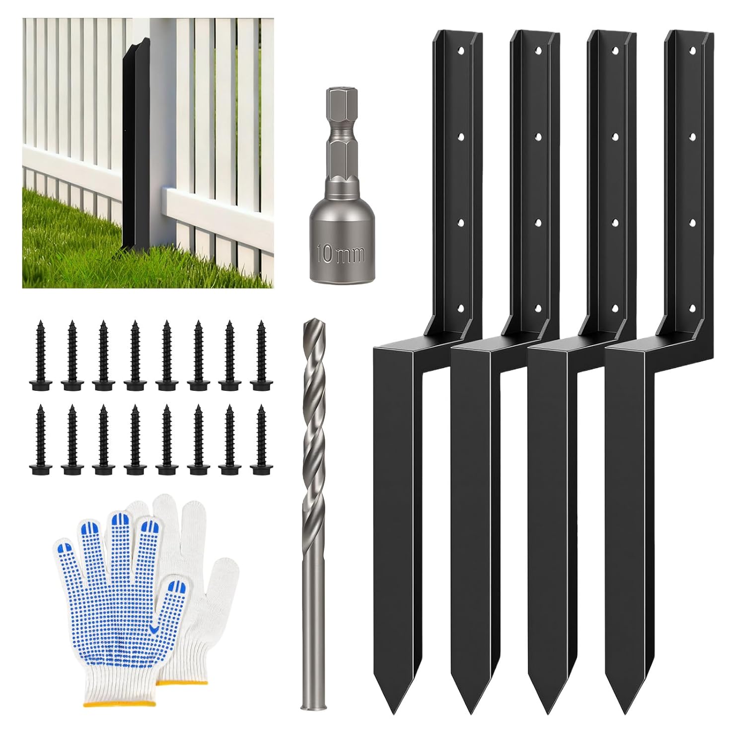4-Pack Fence Post Repair Kit, 3MM Thick 11-Gauge Galvanized Steel Anchors, 33.6" Heavy Duty H-Shape Ground Spikes to Fix Leaning/Broken 4x4 & 6x6 Wood Posts, No Digging Needed