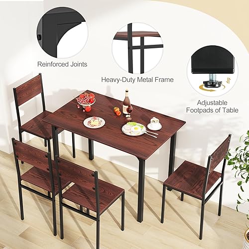 Miniatura 4 de Giantex Juego de mesa de comedor para 4, juego de mesa de cocina de 5 piezas con mesa de comedor, sillas de comedor, marco de metal, juego de