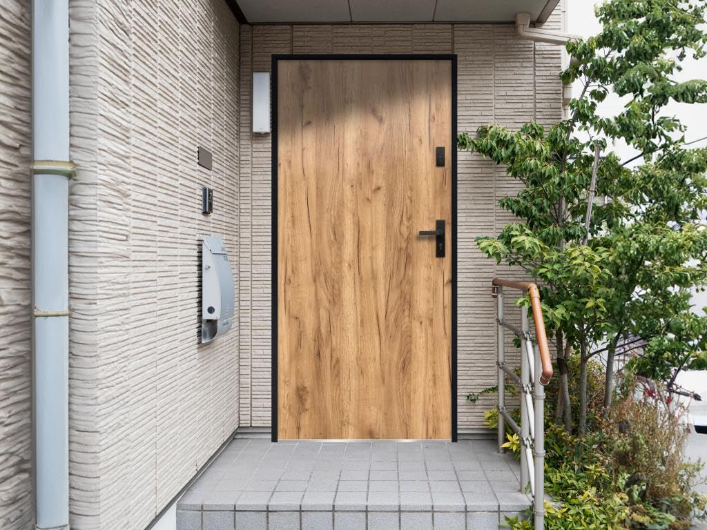 Vente-unique - Porte d'entrée en acier pleine H207 x L100 cm effet chêne - épaisseur 55 mm - poussant gauche - AGUEDA