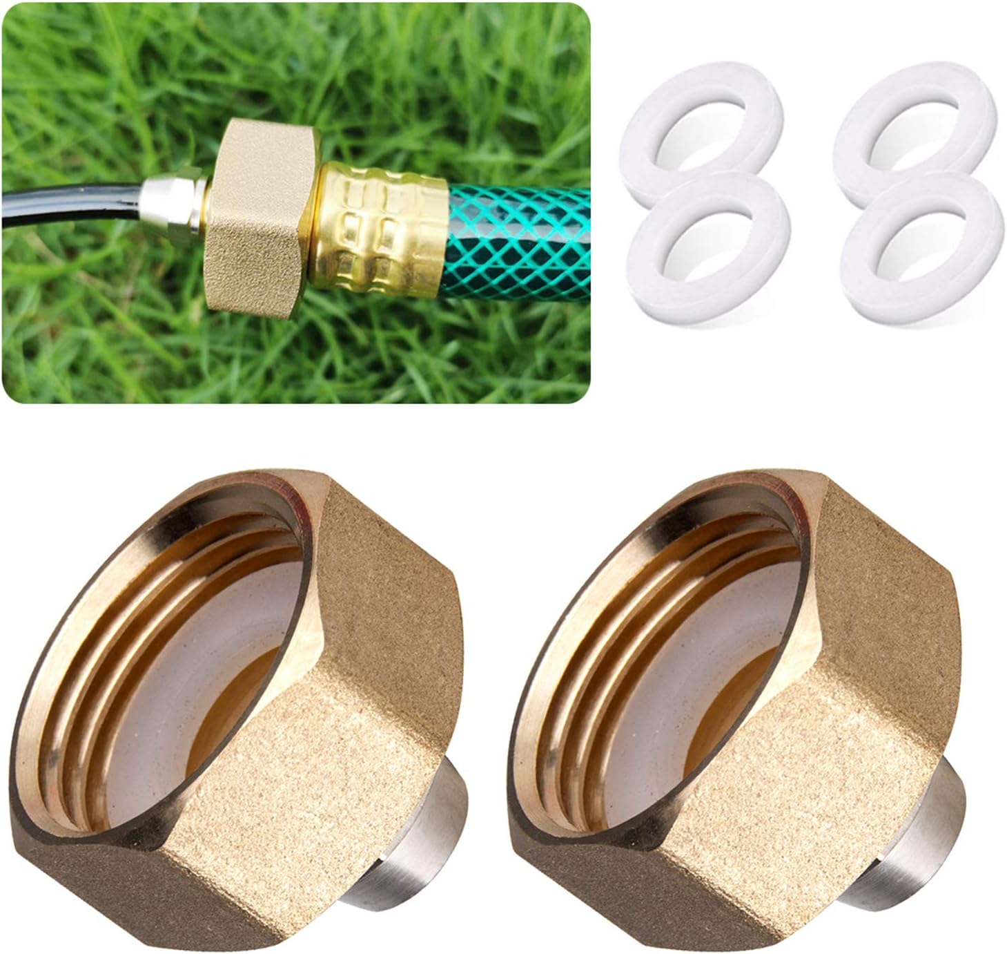 US Standard Faucet Adapter, 3/4'' to 1/4'' Hose Adapter, Convert 3/4" Female Hose Thread Bib to 1/4" Tubing, 2 Brass Adapters with 4 Washers