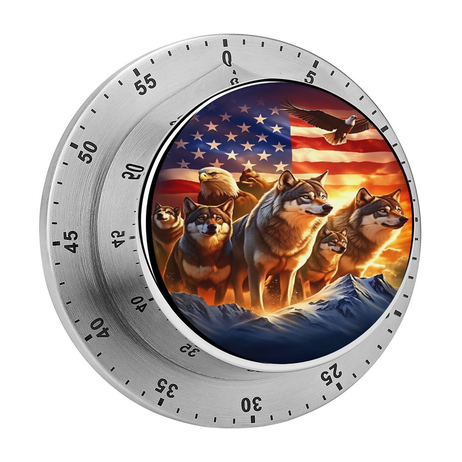 Bald Eagle Winter Mountain Lake 60 Minute Wind Up Timer,Visual Mechanical Magnetic Timer with Loud Alarm for Kitchen