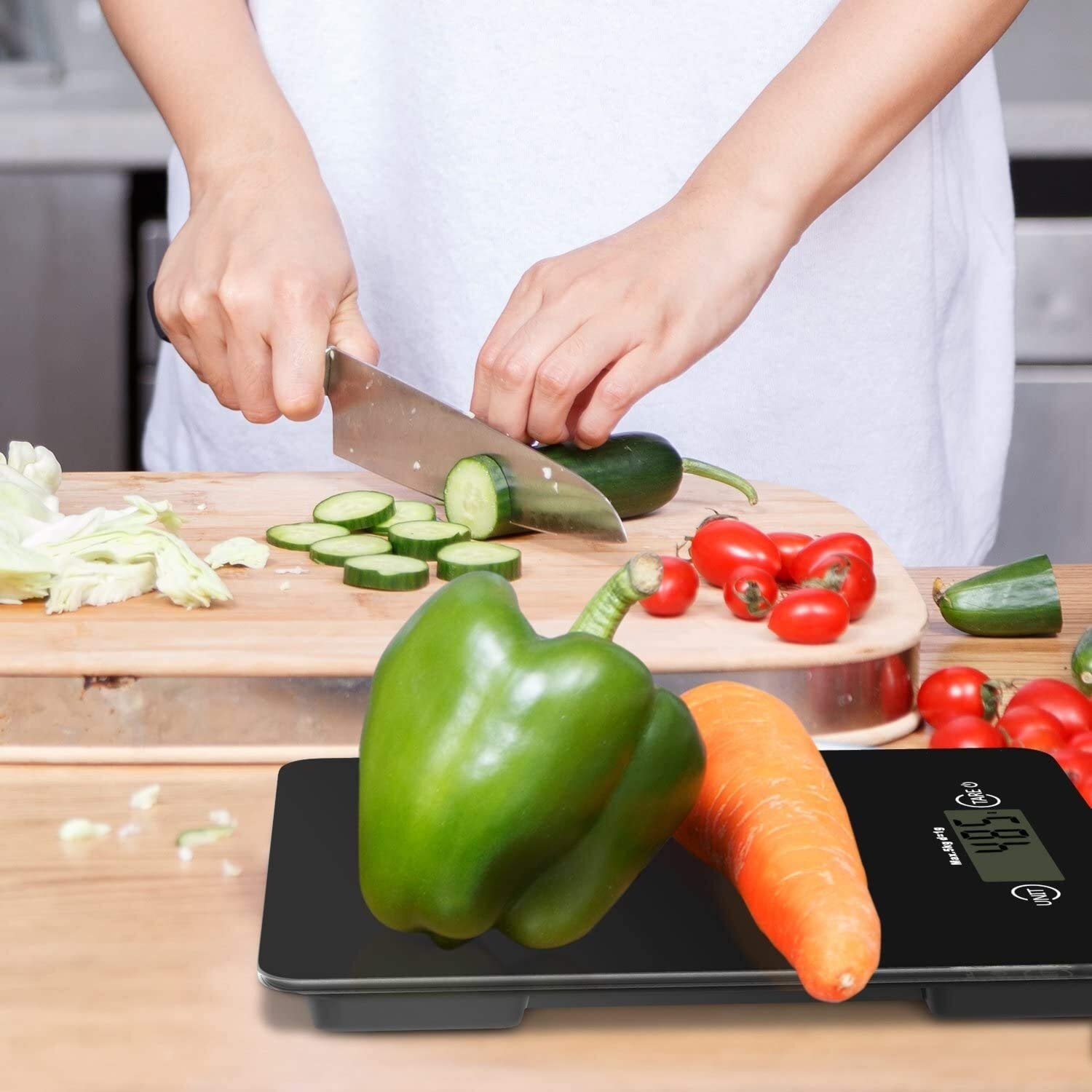 Báscula de Cocina Digital, báscula de Alimentos de Vidrio Templado, báscula de Cocina electrónica de Alta precisión de 11 LB 5 kg con Pantalla LCD, 4 Unidades y función de Tara - Negro