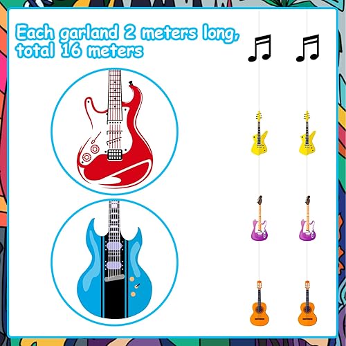Miniatura 6 de 8 piezas de decoración de serpentinas con temática musical, notas musicales de rock and roll, guirnalda de guitarra, pancartas para colgar en el