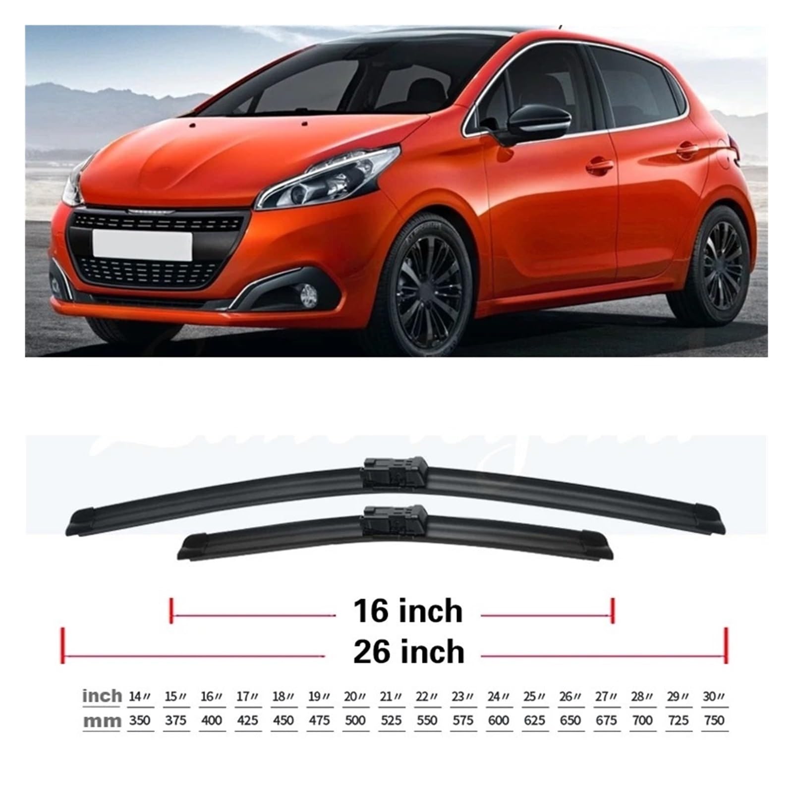Parabrisas Escobillas Para Peugeot 208 2012-2017 Escobillas Limpiaparabrisas Delanteras Y Traseras De 26" + 16" + 14" Escobillas limpiaparabrisas delanteras