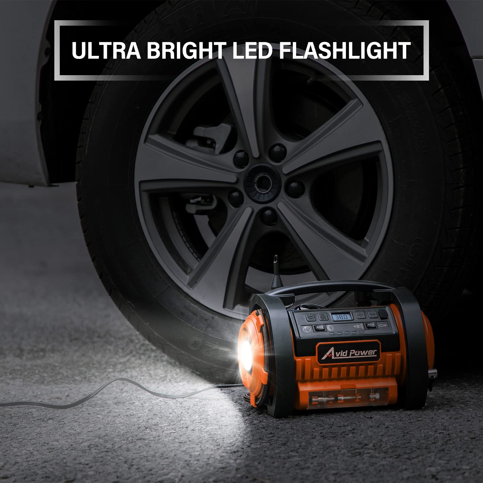 AVID POWER Tire Inflator Portable Air Compressor, 12V DC / 110V AC Car Tire Pump, Air Mattress Pump with Inflation and Deflation Modes, Dual Powerful Motors, Digital Pressure Gauge