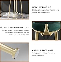 Vista 4 de Taburetes de bar de terciopelo modernos con respaldo y patas de metal dorado, cómodas sillas de bar altas tapizadas para cocina, isla de desayuno