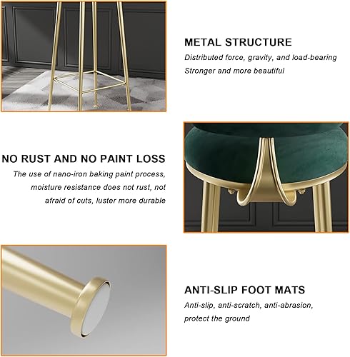 Miniatura 4 de Taburetes de bar de terciopelo modernos con respaldo y patas de metal dorado, cómodas sillas de bar altas tapizadas para cocina, isla de desayuno,