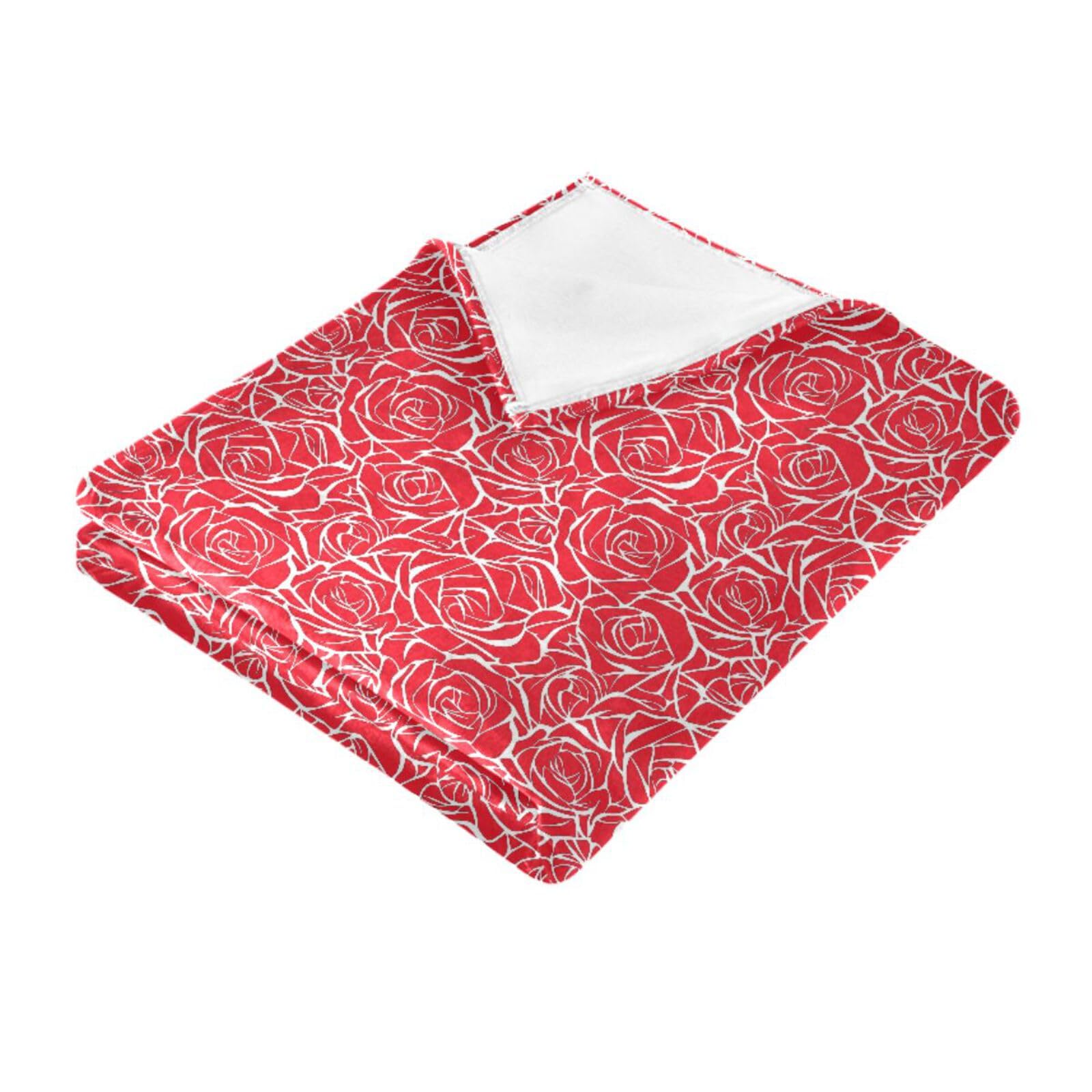 Couverture à dessin de roses rouges contre le froid du soir | Plaid doux