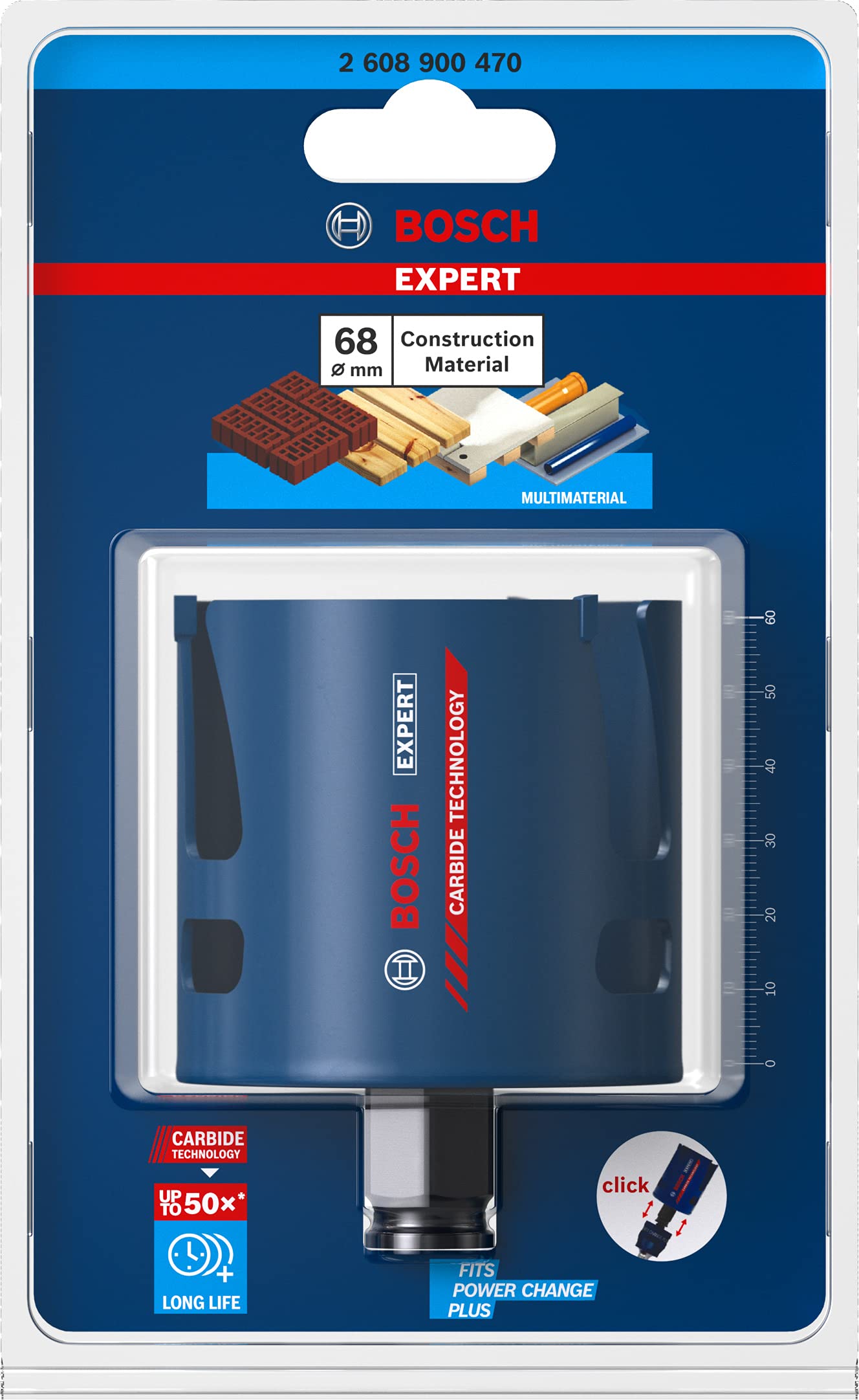Bosch Professional 1 x Sierras de corona Expert Construction Material, para Madera blanda, 68 mm, Accesorios Taladro de impacto rotativo