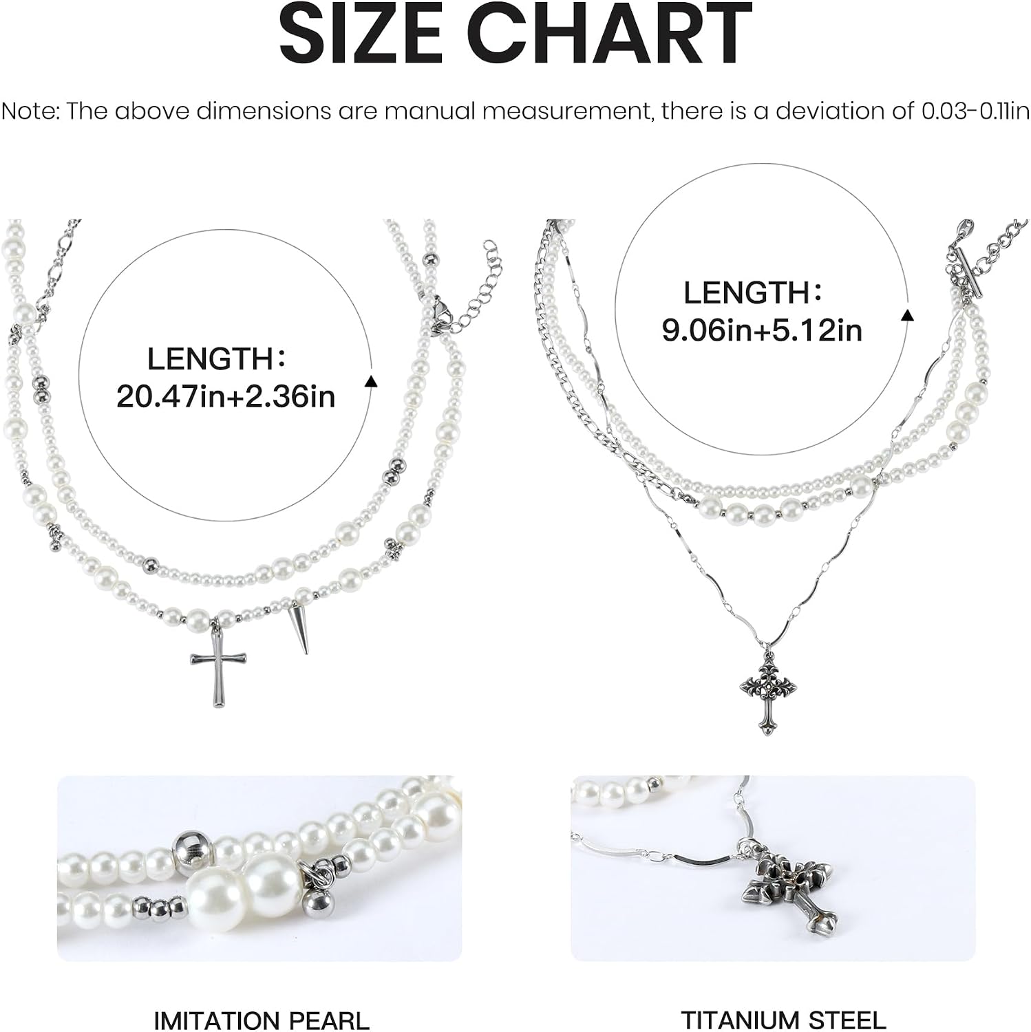 IDOKAWA Gothic Cross Rose Necklace Imitation Pearl Bead Cross Pendant Necklace Multilayer Pearl Chunky Chains Vintage Statement Punk Jewelry Fashion Accessories Charm Gift for Women