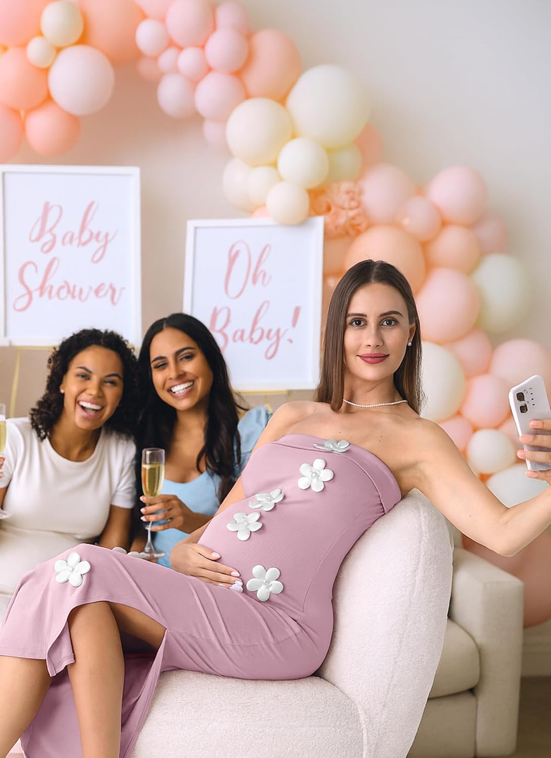 Rnxrbb 2 PCS Floral Baby Shower Maternity Dress Cardigan Photoshoot Long Tube Dresses Gender Reveal for Night Out&Cocktail