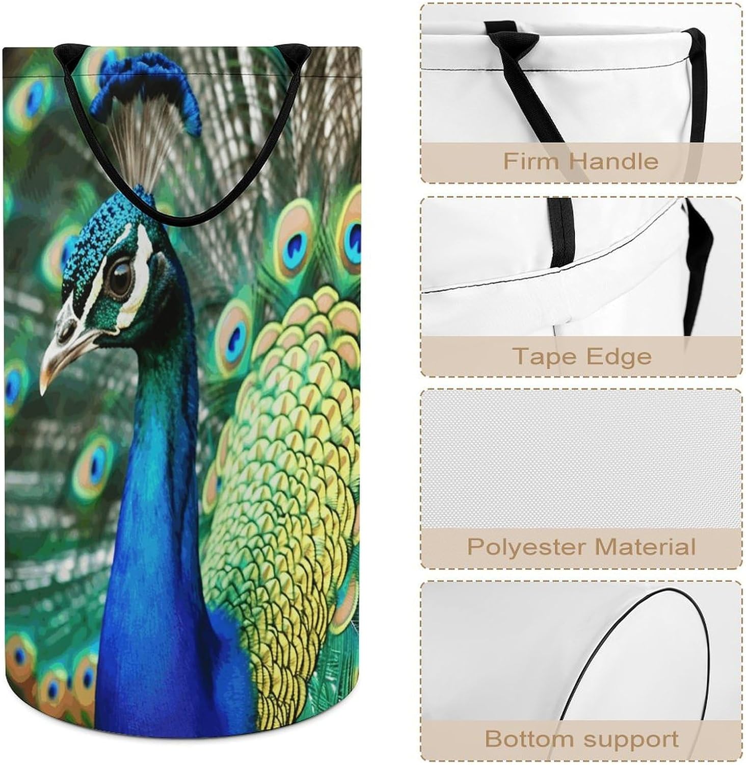 Beautiful Peacock Large Laundry Basket Waterproof Collapsible Laundry Hamper Clothes Storage Basket Toys Bin for Bathroom Bedroom Home Decor