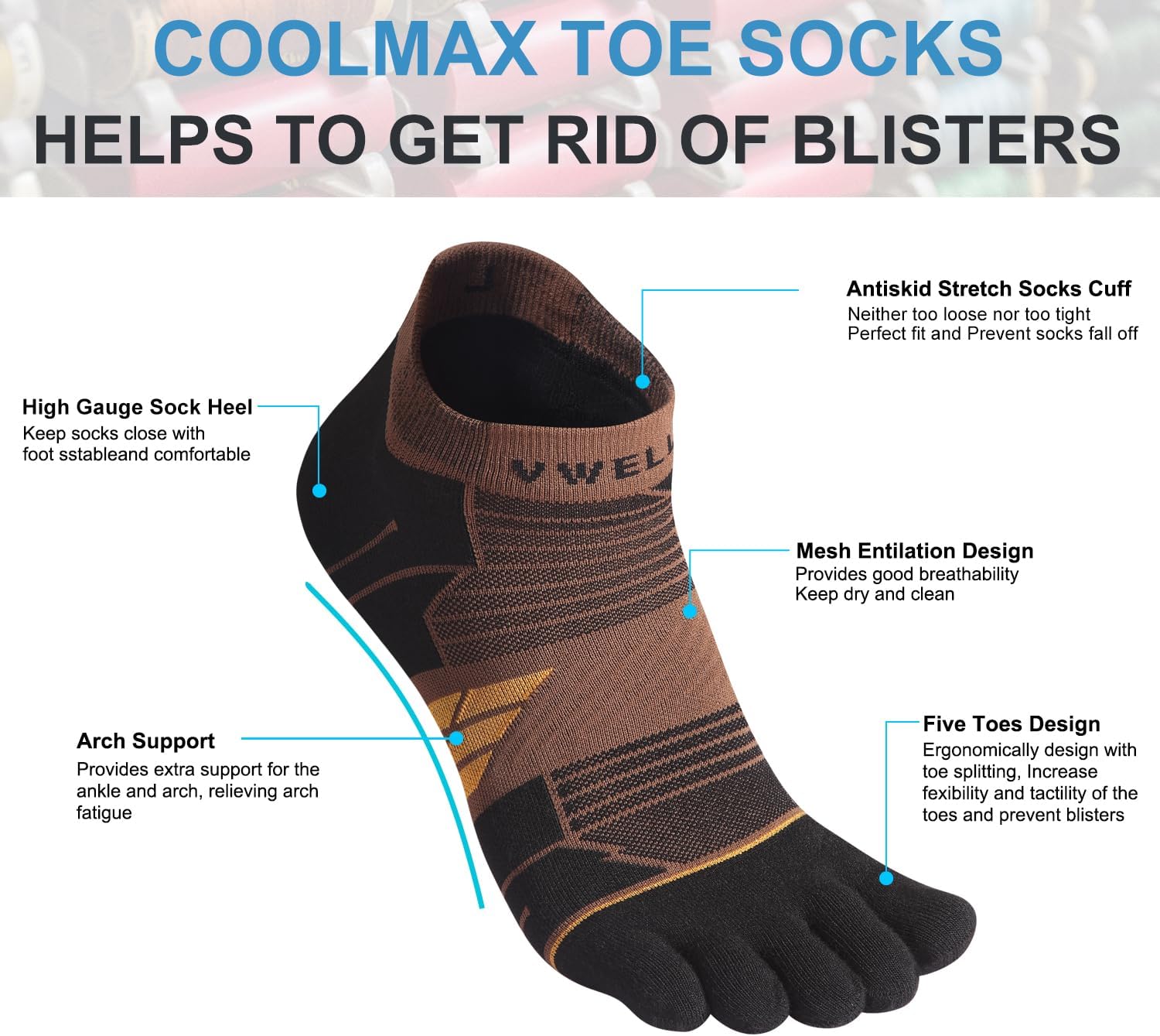VWELL Toe Socks for Men and Women COOLMAX Five Finger Socks Athletic Running socks Sport Ankle Toe socks (3Pairs) - Image 4
