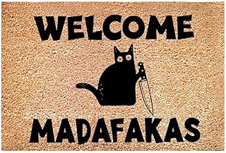 1 felpudo con diseño de oscuro con texto en inglés "Welcome Madafakas", ideal para regalar a la gente