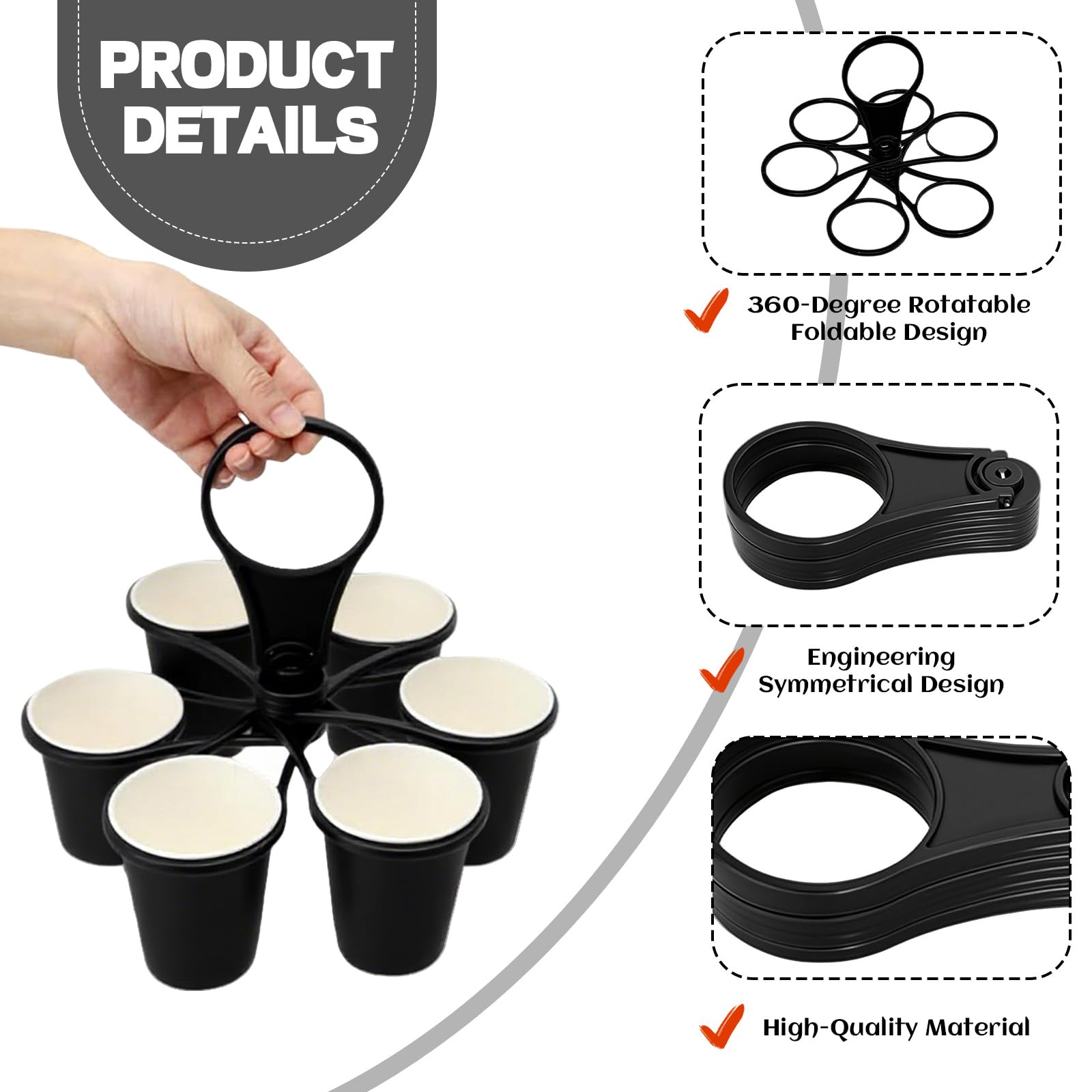 Lot de 2 porte-gobelets pliables - Pour jusqu'à 12 tasses - Porte-café rotatif avec poignée - Pour festivals, événements sportifs, concerts (noir)