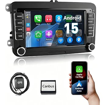 ESSGOO Android15 4+64G Wireless CarPlay Androidd Car Radio for VW Golf MK5 MK6 Polo Caddy Passat Seat RCD330 2 DIN Bluetooth Radio with 7 Inch Touchscreen FM RDS GPS WiFi Sat Nav