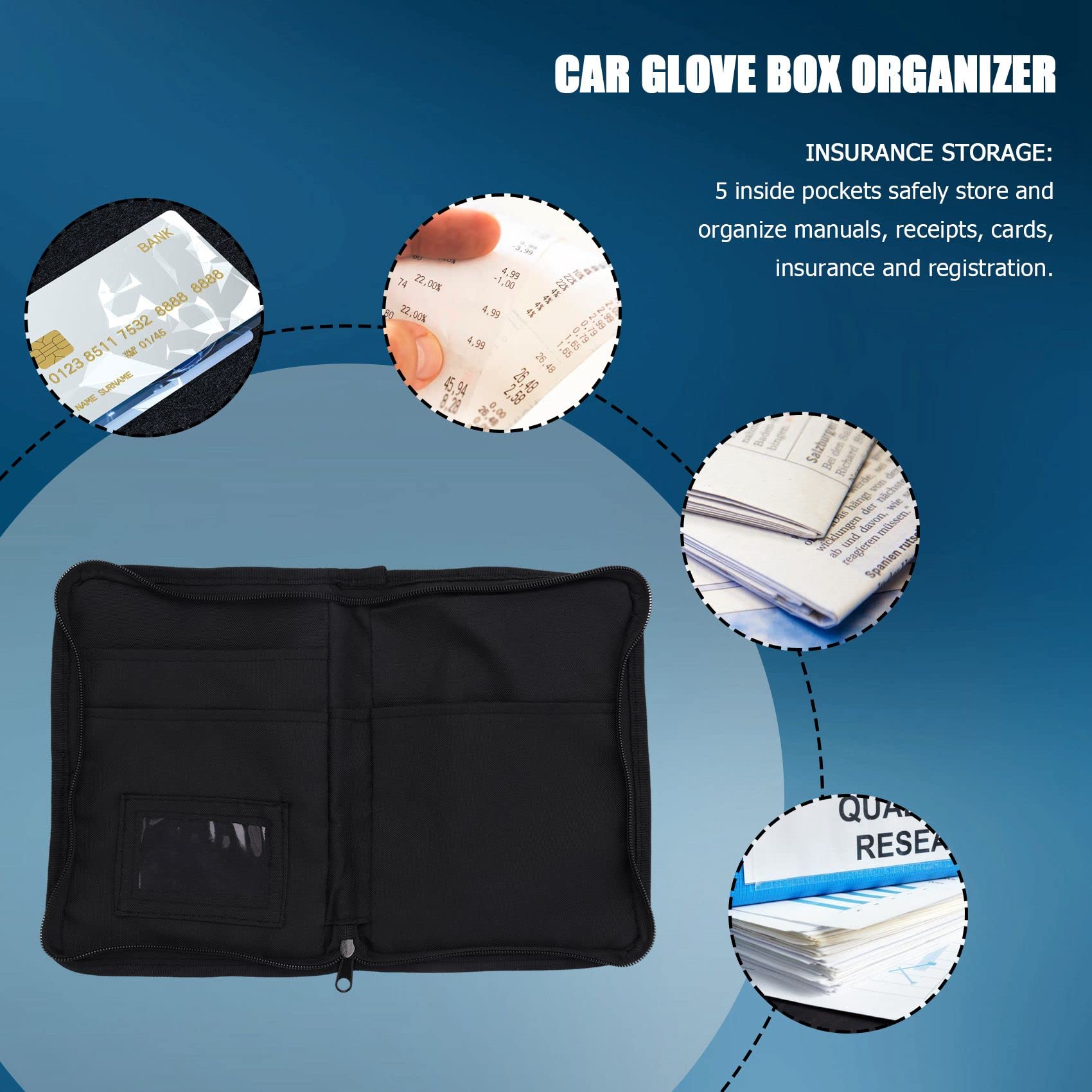 NIZEAMI Universal Handschuh Box Organizer Aufbewahrungs Halter für Hand BüCher Auto Dokumente Handschuh Beutel mit Mehreren Auto &