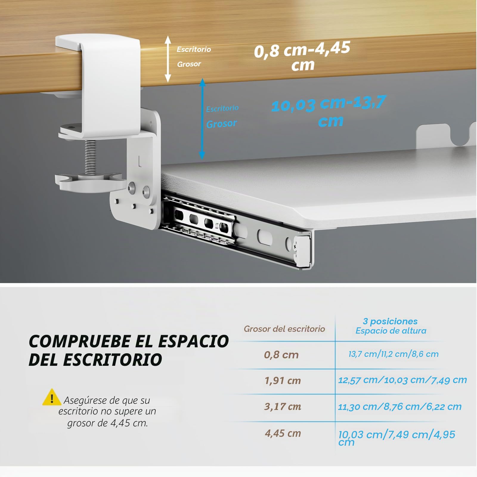 AX WABER Bandeja extraíble para teclado bajo escritorio, abrazadera tipo C, cajón deslizante 27.3" x 11", blanco