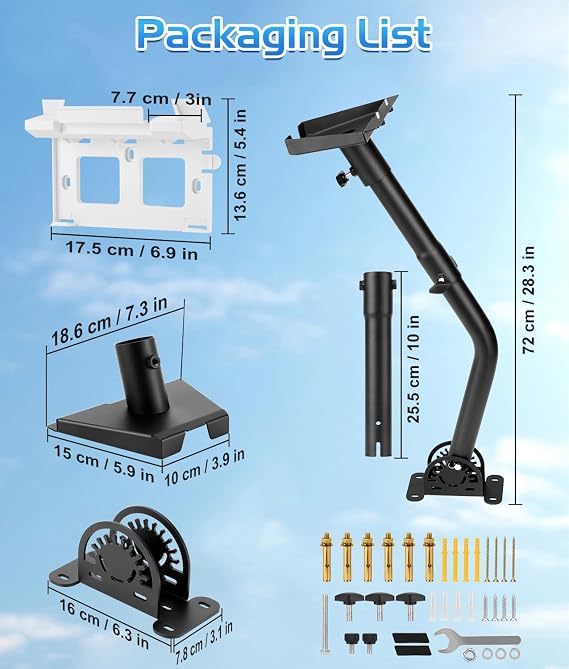 Starlink Mount Gen 3, Adjustable Starlink Gen 3 Pole Adapter with 2-in-1 Router Mount, 28.3 Starlink Mounting Kit, Wall/Roof/Eve Mount, 360° Rotatable All Metal