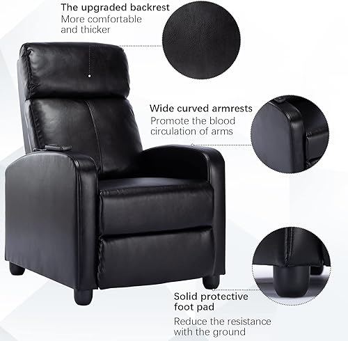 Miniatura 6 de ANJ Winback - Silla reclinable de piel sintética, asiento reclinable acolchado moderno, sofá individual para sala de estar, asiento ajustable para