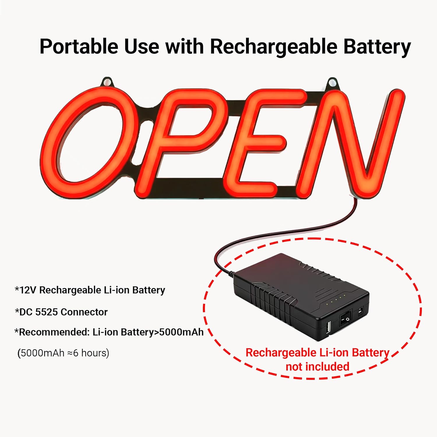 18in RED Opti Neon LED OPEN Sign for Business, Injection Molded, Flash and Speed Adjustable, 12V less than 10W, Easy to Install, Indoor Use Only