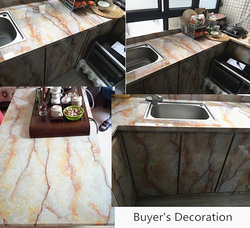 Miniatura 4 de Amhao - Papel de contacto de mármol de granito blanco y rojo para encimera, despegar y pegar, autoaplicable, 15.7 x 79 pulgadas