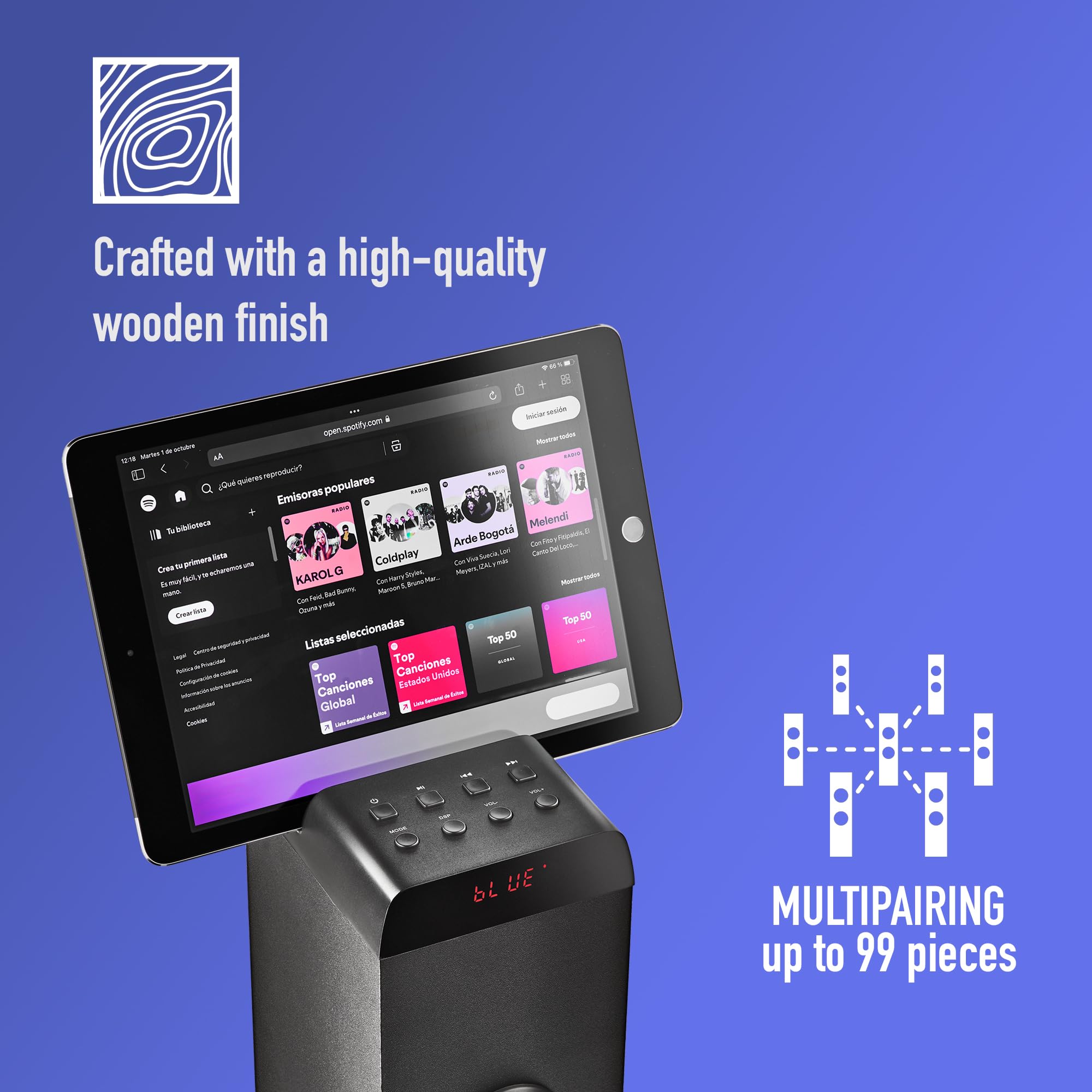 NGS Sky Charm Pro - Tour de Son 50 W avec Bluetooth 5.4, entrée Optique, USB, Entrée Auxiliaire, Radio FM, Fonction de Diffusion, Entrée Microphone Karaoké, Télécommande, Noir