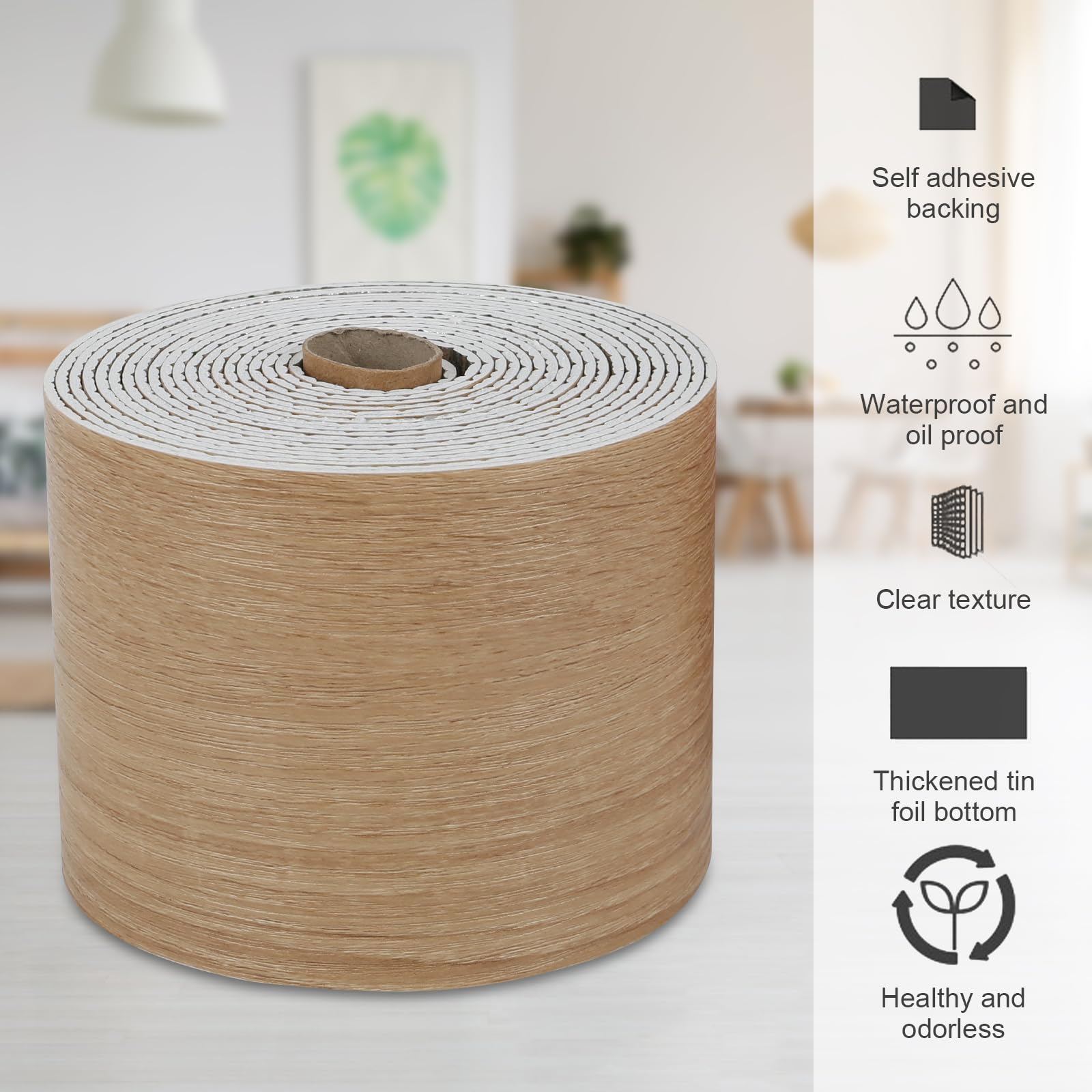 Inscrip Zachte plint, zelfklevende pvc-plint, vloerlijst, overgangsprofiel randbescherming, wandhoeken plinten voor slaapkamer, woonkamer, badkamer (geel eiken, 5 m x 10 cm