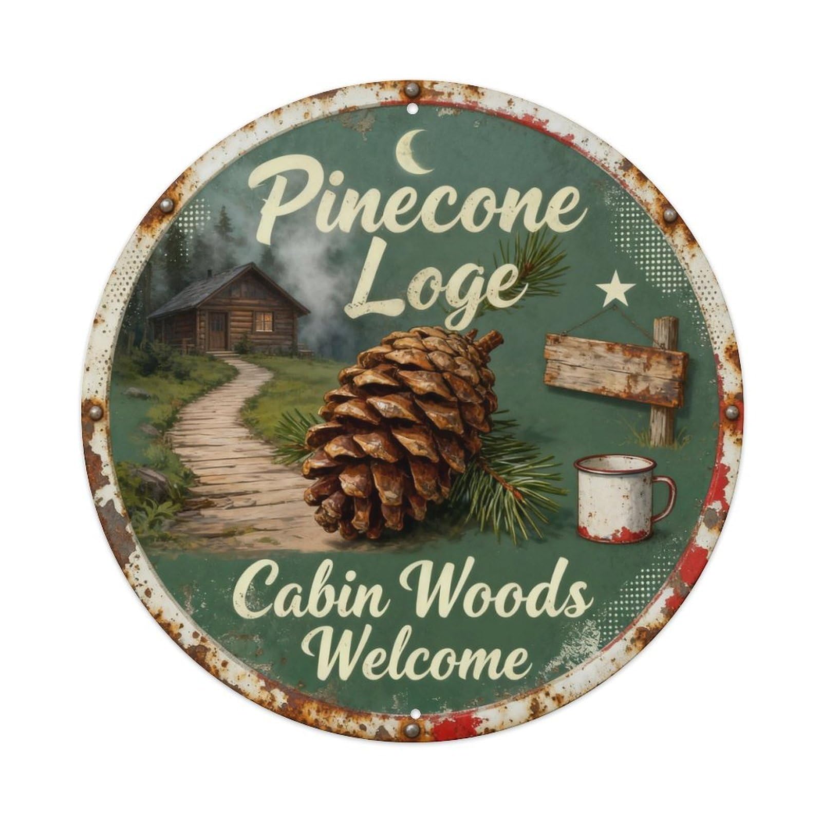 Pinecone Lodge Metal Tin Sign Plaque