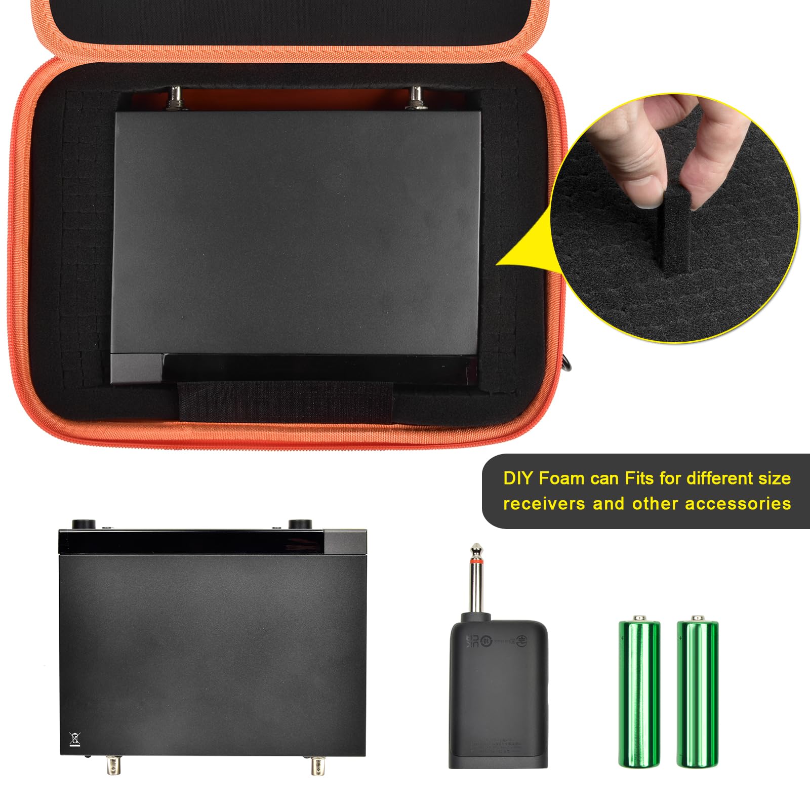 ANKHOH Drahtlose Mikrofonhülle für JBL zum Singen für TONOR für Shure für Bietrun für ALPOWL Zwei Mikrofonsystem DIY Schaumstoff Passt für Verschiedene Größen Mikrofon (Nur Box) (orange)
