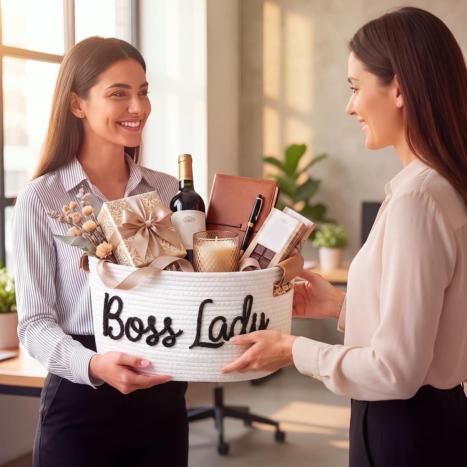Meanplan Boss Lady Gift Basket, Cotton Rope Gift Basket for Women Boss