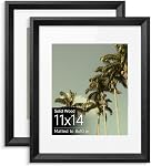 11x14 Cadre de l'image 2 Pictures en bois massif de 8"x10" avec tapis ou 11"par 14" Sans Mat, Cadres photo suspendus muraux pour le bureau intérieur mural Poster Gallery Decor (noir chocolat)