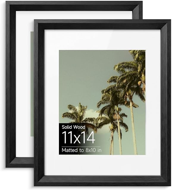 11x14 Cadre de l'image 2 Pictures en bois massif de 8"x10" avec tapis ou 11"par 14" Sans Mat, Cadres photo suspendus muraux pour le bureau intérieur mural Poster Gallery Decor (noir chocolat)