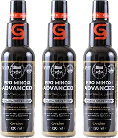 Kit 3 Tônico Pro Minoxi Advanced 120ml Gran Cosmética Antiqueda e Crescimento de Barba Cabelo e Sobrancelha Preenchimento de Falhas