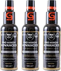 Kit 3 Tônico Pro Minoxi Advanced 120ml Gran Cosmética Antiqueda e Crescimento de Barba Cabelo e Sobrancelha Preenchimento de Falhas