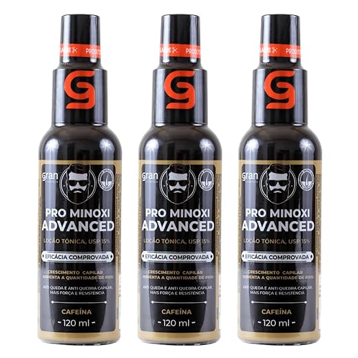 Kit 3 Tônico Pro Minoxi Advanced 120ml Gran Cosmética Antiqueda e Crescimento de Barba Cabelo e Sobrancelha Preenchimento de Falhas