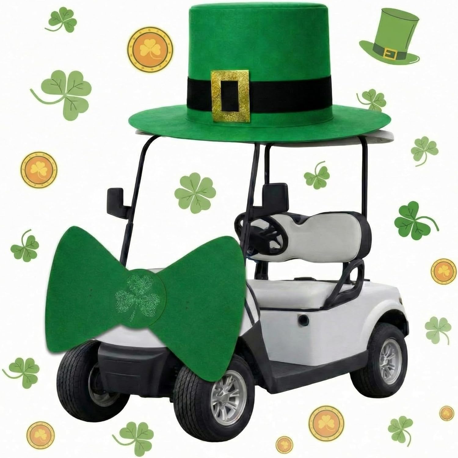 Arrowbash St. Patrick's Day Parade Golf Cart Decoration Kit Giant Leprechaun Hat Shamrock Bow Tie Car Decoration Irish Saint Patricks Day Golf Cart Festival Decor Parade Supplies