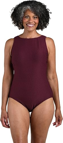 Maxine of Hollywood Women's Spa High Neck One Piece Swimsuit, Wine, 8