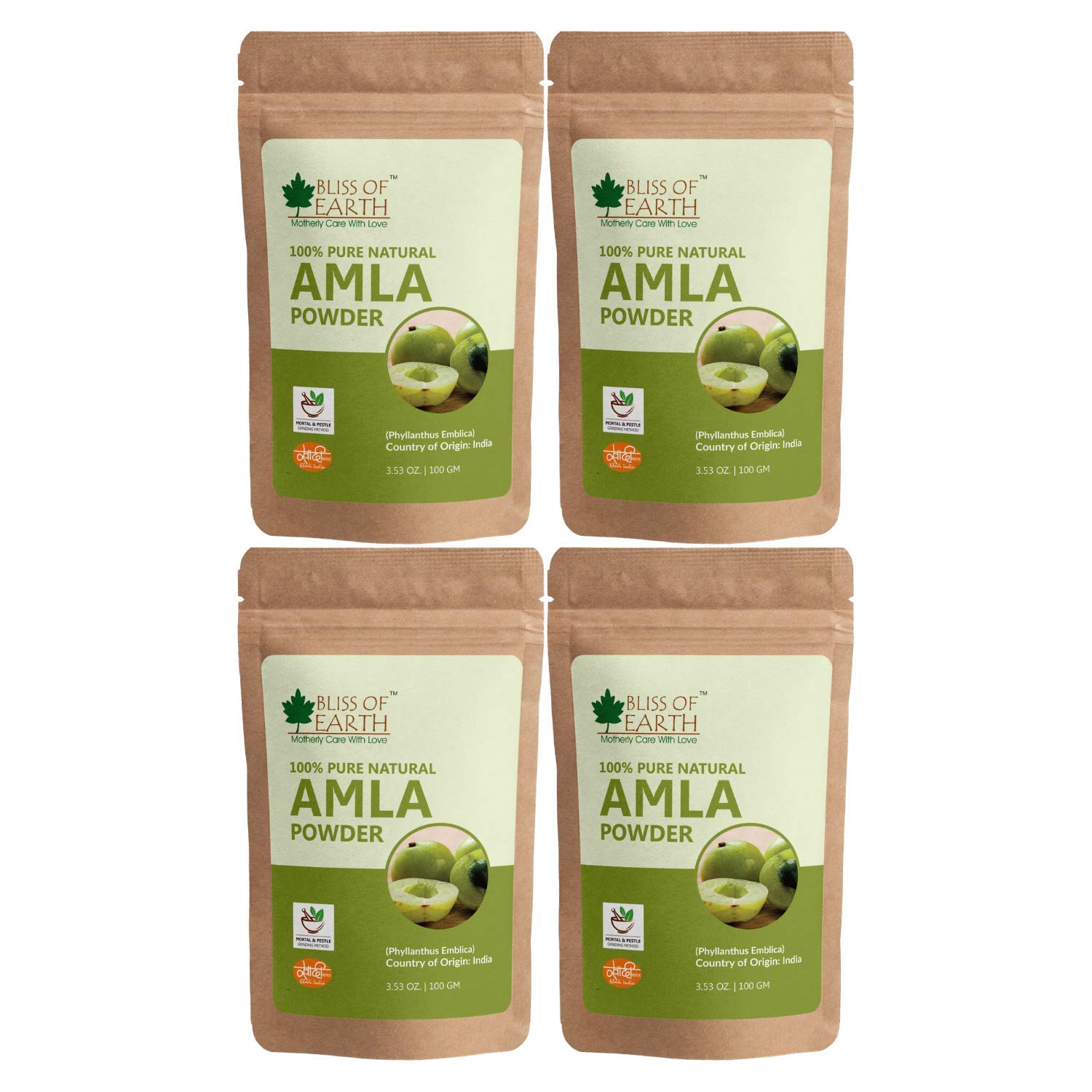 BLISS OF EARTHAmla Powder for Hair Growth, 100% Pure & Organic Amla Powder for Eating, Natural Superfood Amla for Drinking, Digestive & Liver Health, Skin Care, & Culinary Uses – Pack of 4 x 100g