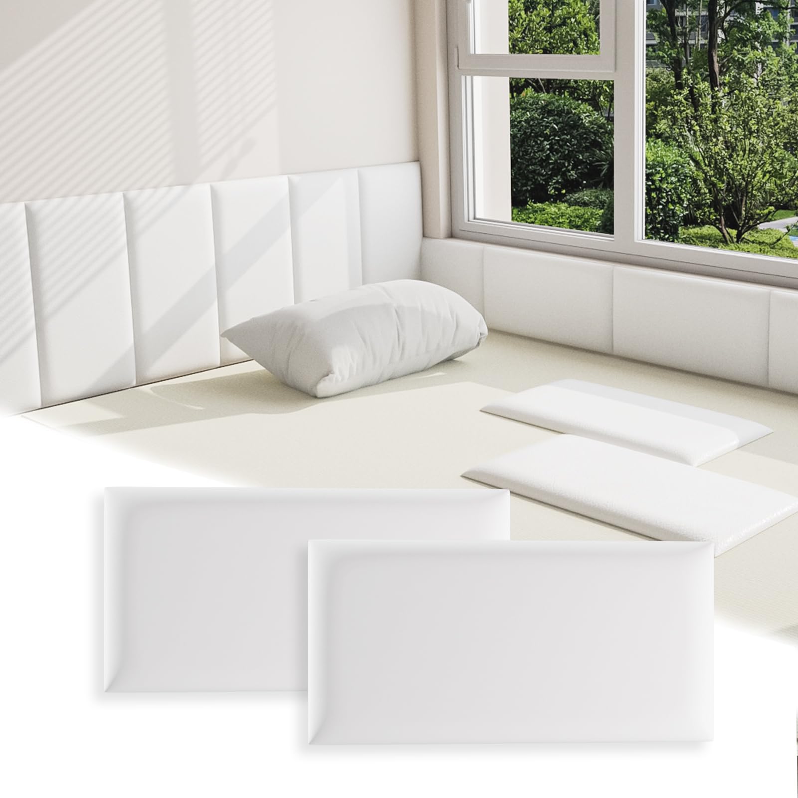 Photo 1 of Umedol 4-Pack White 3D Faux Leather Headboard Wall Panels