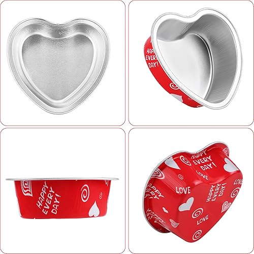 Miniatura 3 de 120 piezas de 3.4 onzas de 3.4 onzas en forma de corazón de San Valentín con tapas y cucharas, mini moldes de papel de aluminio para pasteles,