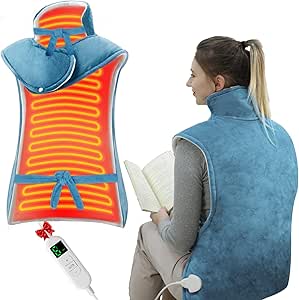 Almohadilla Térmica para Cuello y Espalda, Almohadilla Térmica Eléctrica con 6 Niveles de Calor, Temporizadores de Apagado Automático, Calentamiento Rápido, Lavable a Máquina, 60x108 cm