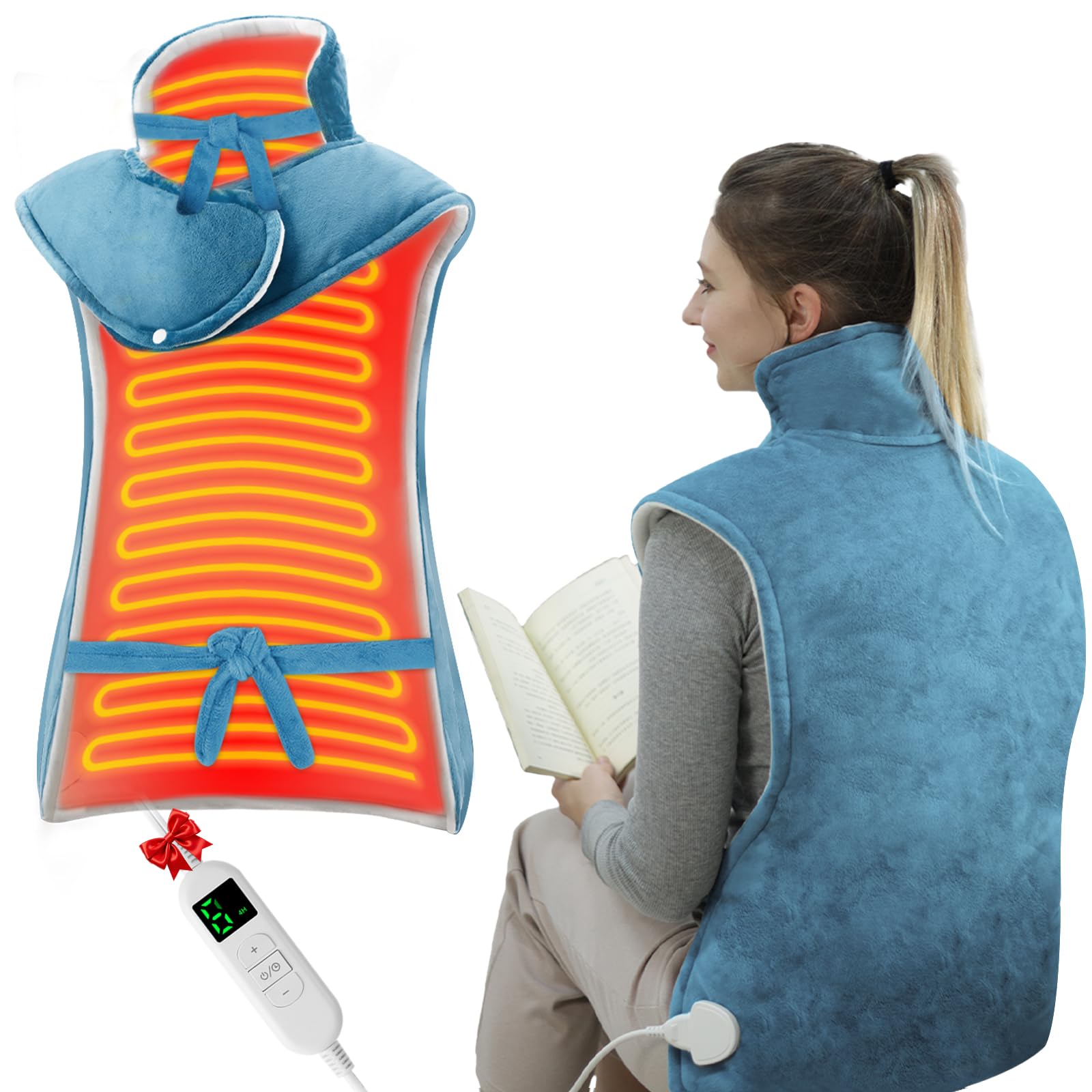 ITSHINY Termoforo Elettrico per Schiena, Termoforo Cervicale e Spalle con 6 Livelli di Riscaldamento, Timer di Spegnimento Automatico, Tensione Muscolare, Lavabile in Lavatrice, 60x108 cm