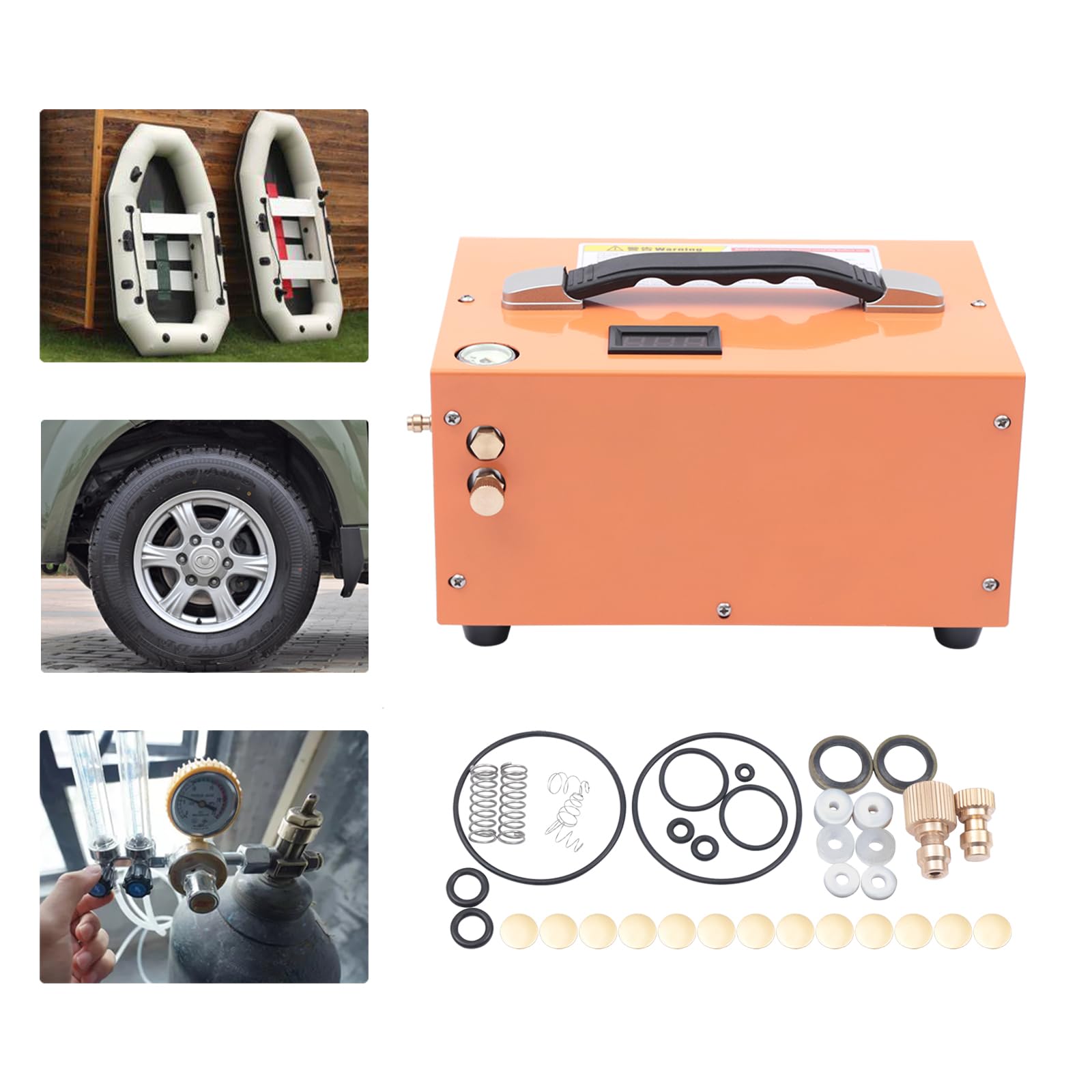 Compresor de aire, bomba de aire portátil para coche, 12 V, con termómetro manómetro y función de filtro, inflador de neumáticos, silenciador, compresor de aire comprimido para coche