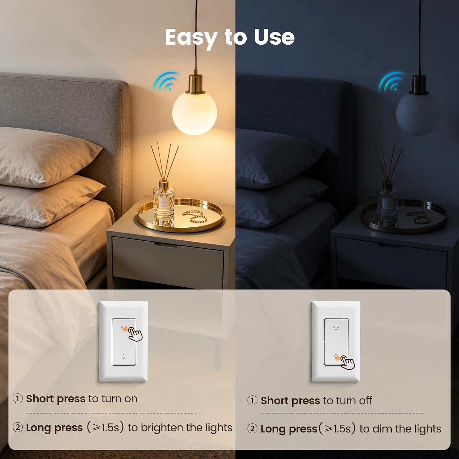 SURAIELEC Dimmer Light Switch Kit, Wall Switch Remote & Receiver, Single Pole, No Wiring, Fits Dimmable LED and Tungsten Bulbs, Wireless Remote, 200FT RF Range for Ceiling Lights, Pendant Lights 6 71plQdhKPPL. SL1500