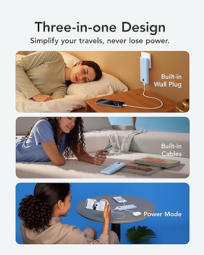 Miniatura 5 de VRURC Cargador portátil con enchufe de pared y cables, banco de energía de 10000 mAh con puerto USB de carga rápida de 22.5 W, 4 salidas duales,